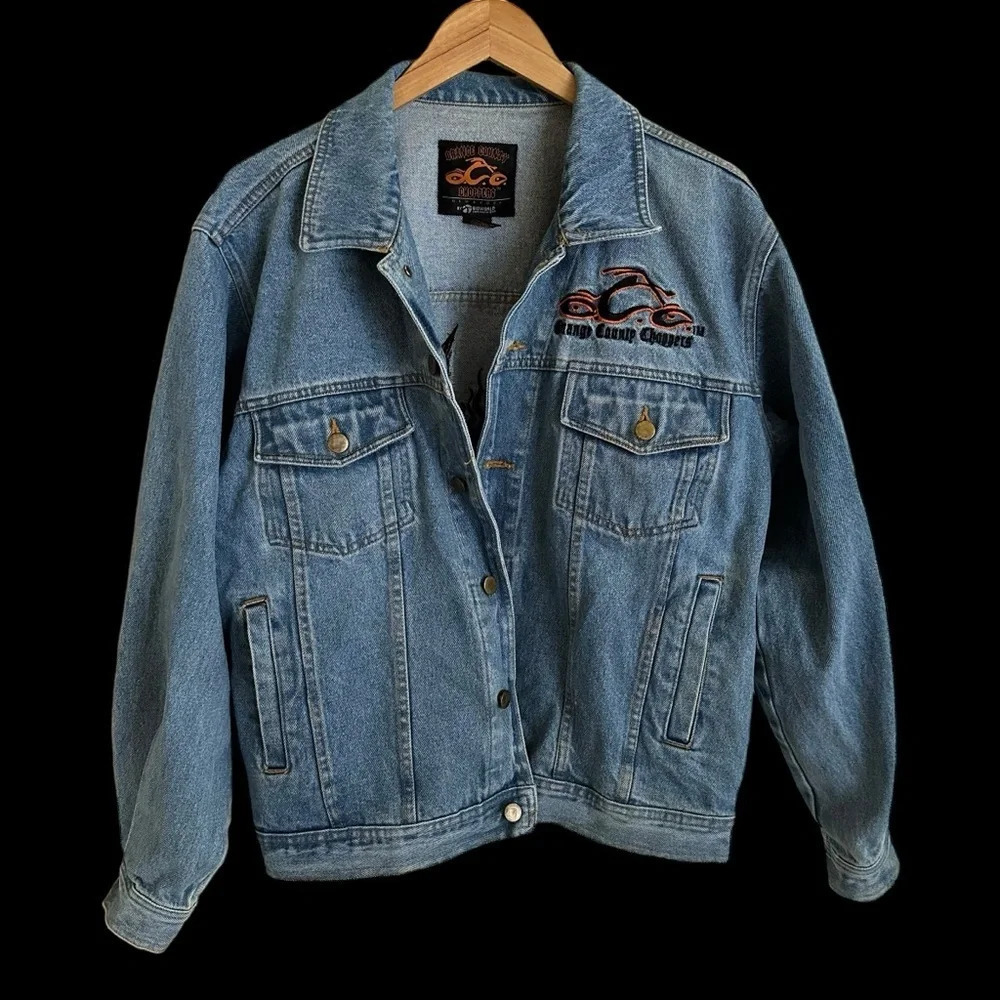 Orange County Choppers Mens Large Denim Jean Jacket Embroidered Motorcycle Biker